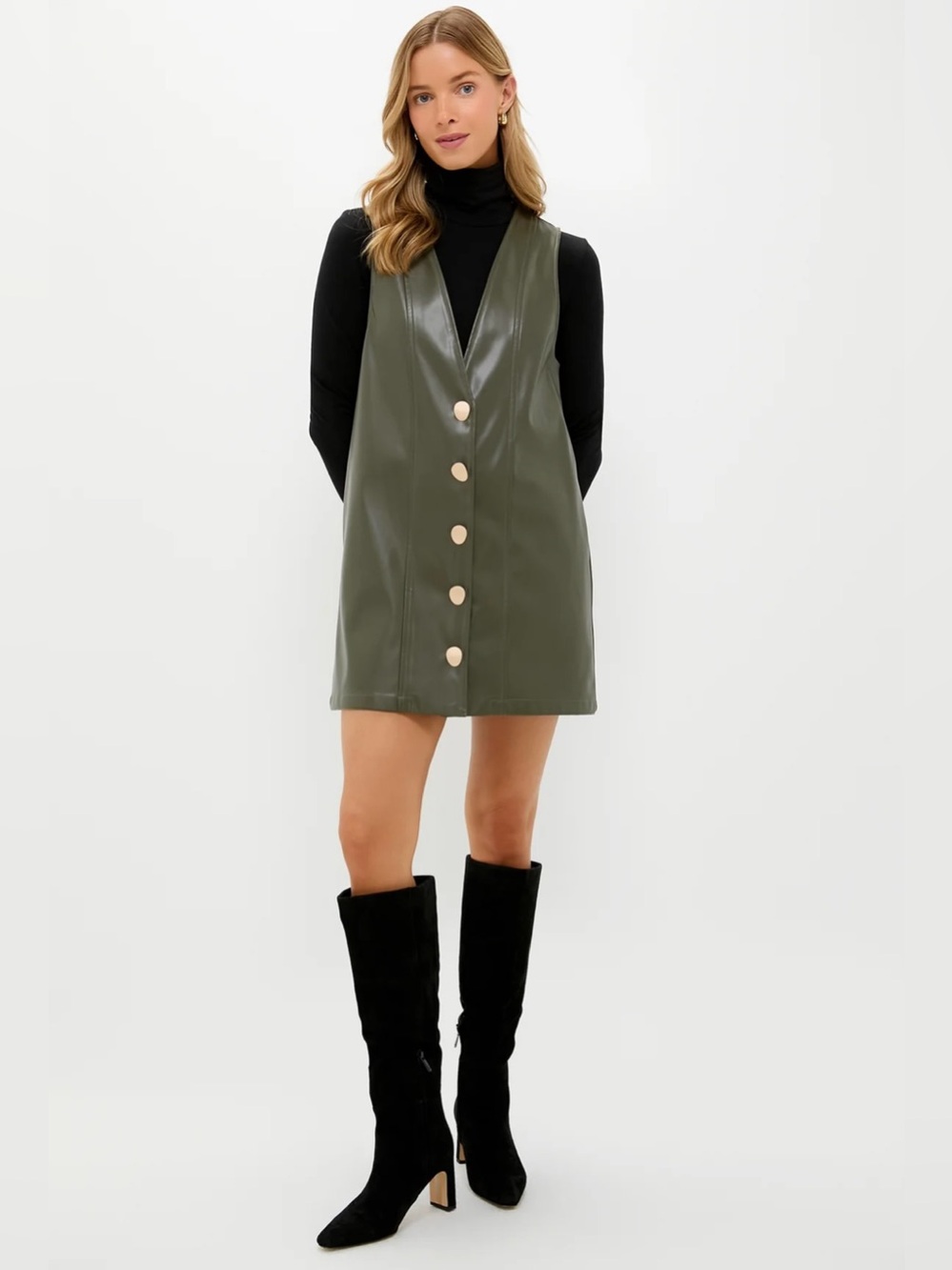 NWT HYACINTH HOUSE Olive Faux Leather Pinafore Dress Tuckernuck XL